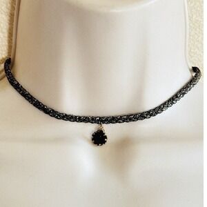 Sogoli Necklace Choker Druzy Crystal Silver Metal Goth Punk Brass Y2K BOHO 15.5"